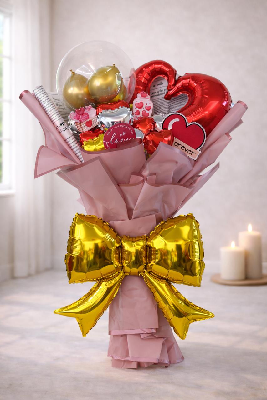 Luxury Valentine Balloon Bouquet with Golden Bow