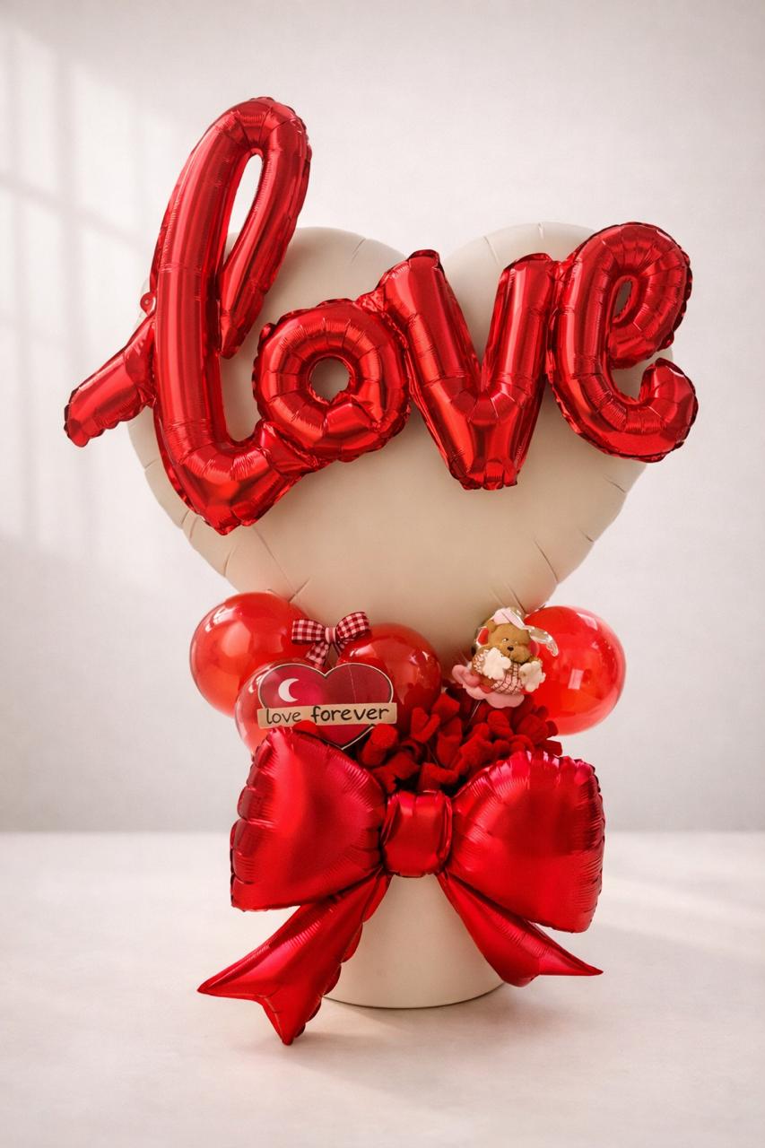 LOVE Balloon Valentine Gift Hamper with Teddy & Heart Décor