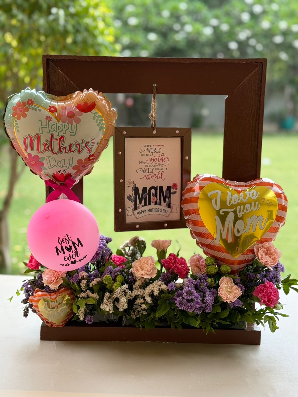Premium Mother’s Day Photo Frame Floral Arrangement with Balloon Set