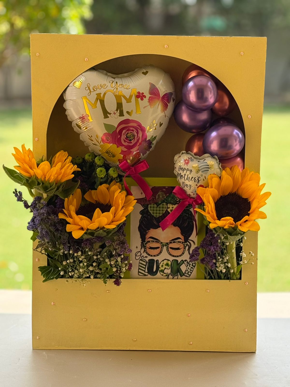 Mother’s Day Sunflower Gift Box with Love You Mom Balloon