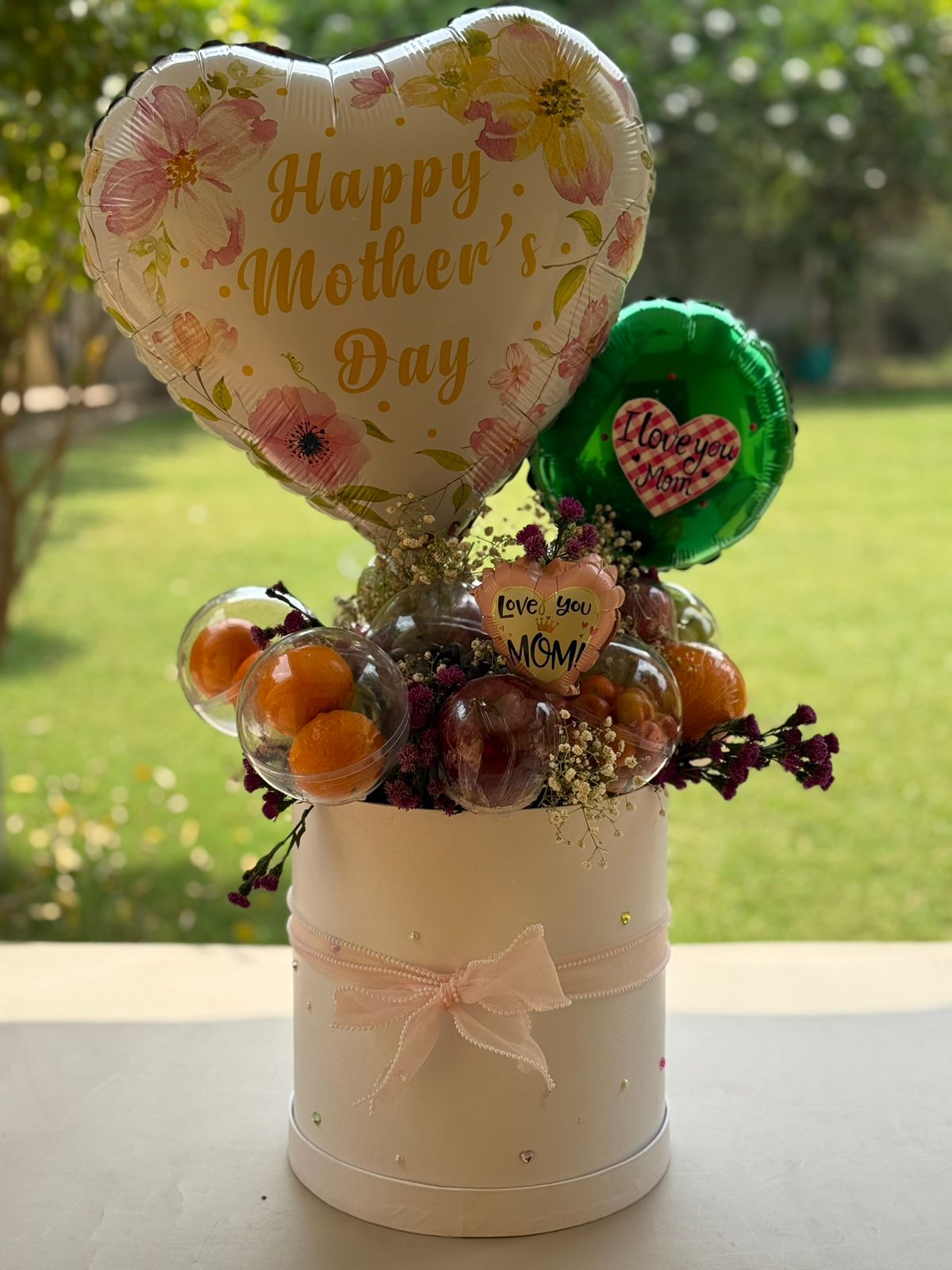 Mother’s Day Fruit Balloon Hamper with Love You Mom Theme Box