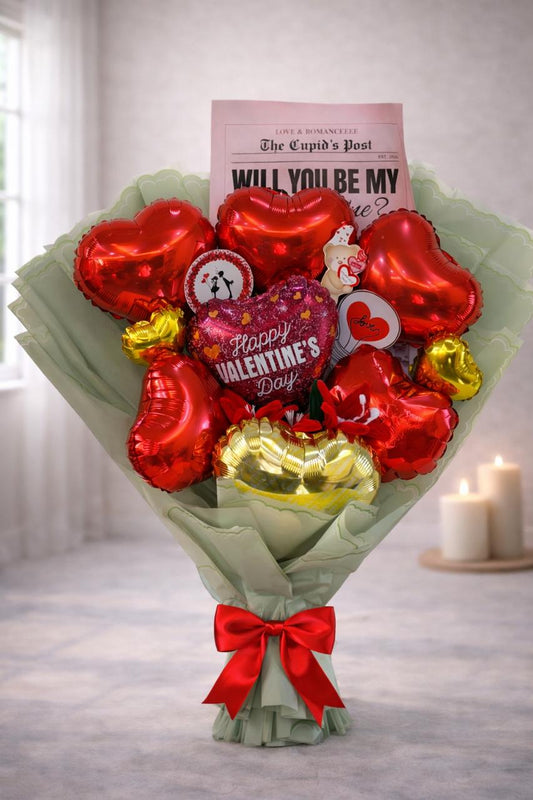 Valentine Heart Balloon Bouquet with Proposal Card