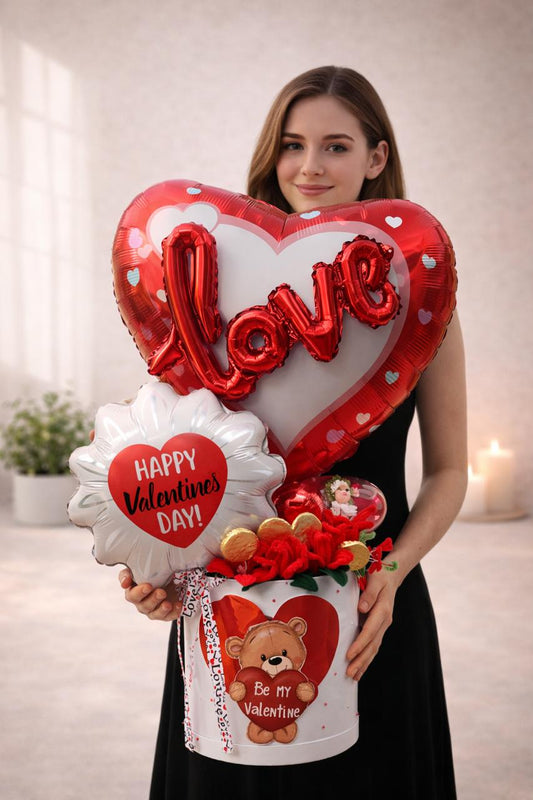 LOVE Balloon Valentine Teddy & Chocolate Gift Hamper