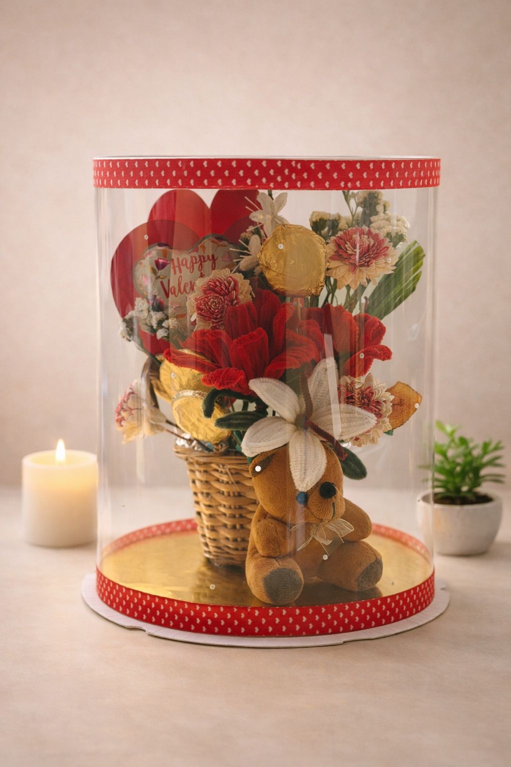 Romantic Teddy & Chocolate Valentine Flower Hamper