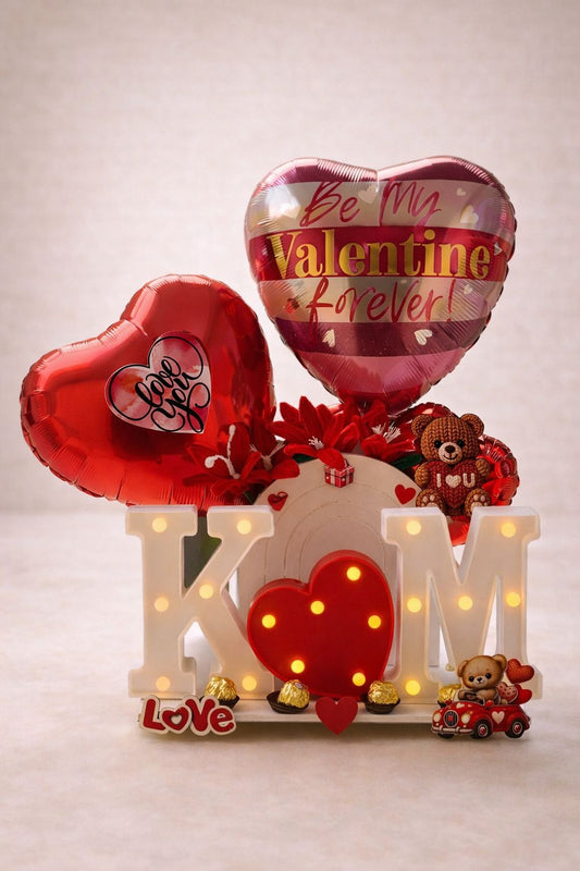 Personalized Valentine LED Initials & Balloon Love Hamper
