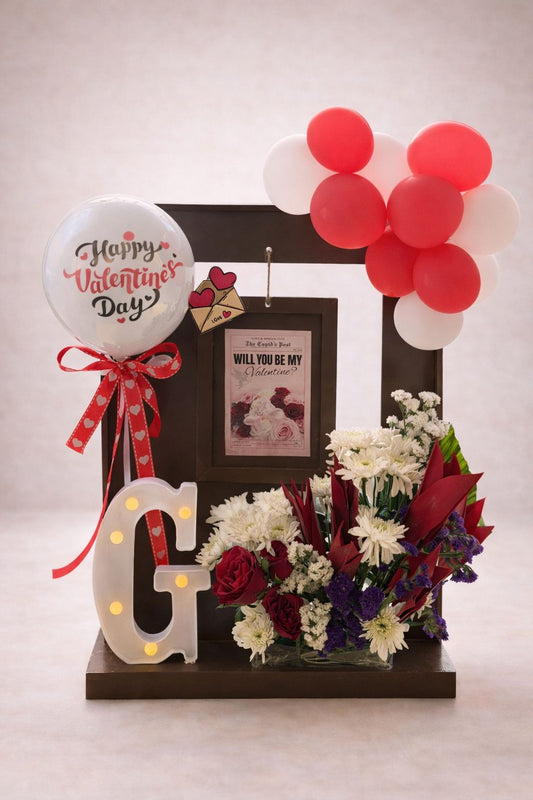 Personalized Valentine Flower & Balloon Hamper with Alphabet Letter