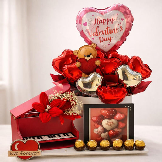 Personalized Valentine Teddy, Balloon & Chocolate Gift Hamper