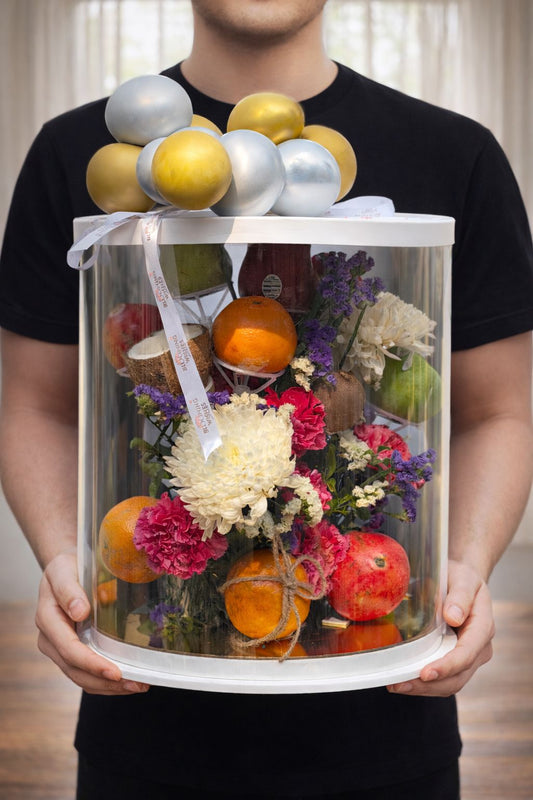 Royal Fruit & Floral Luxury Gift Box with Balloon Accent