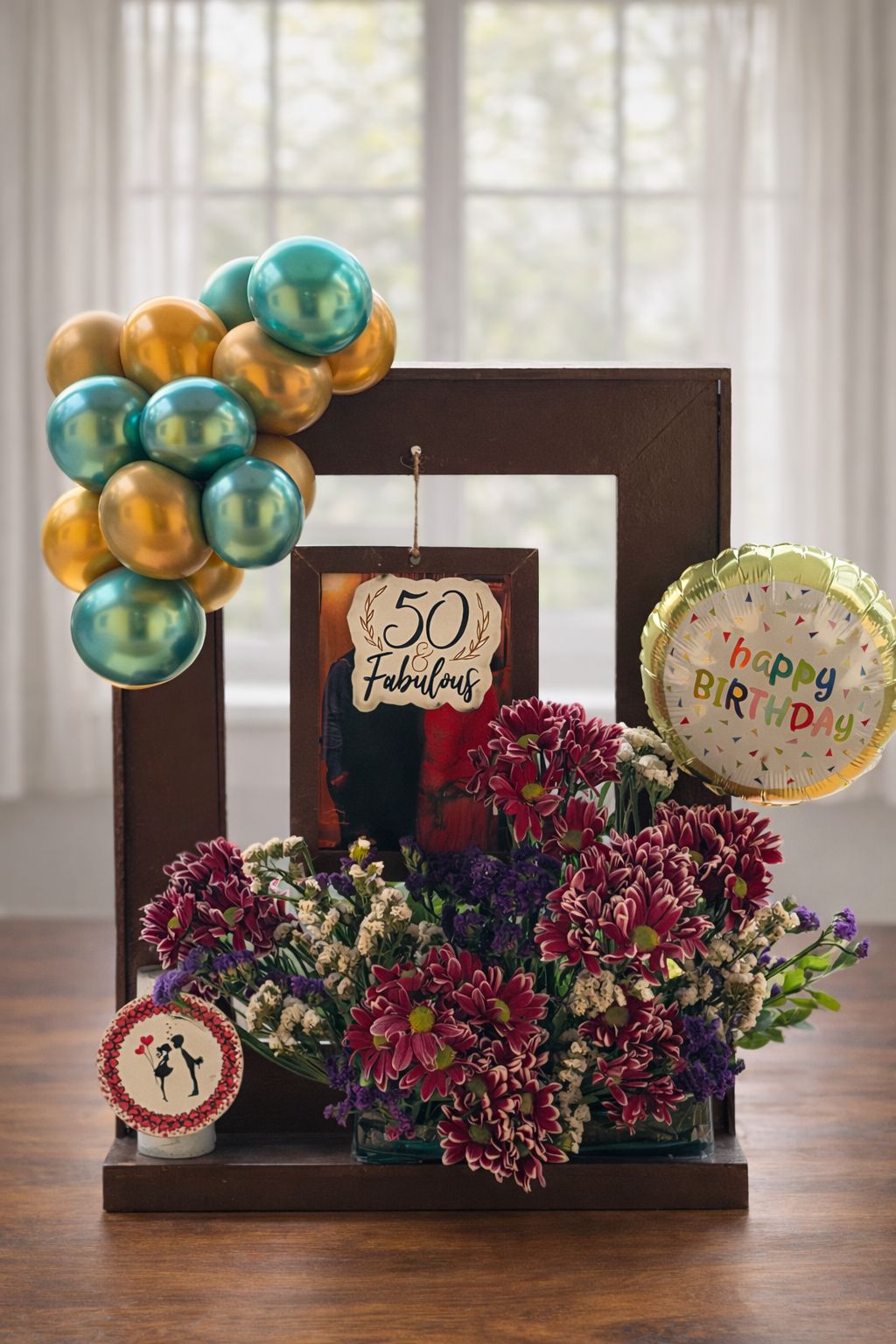 Fabulous Floral Frame Birthday Décor with Balloons