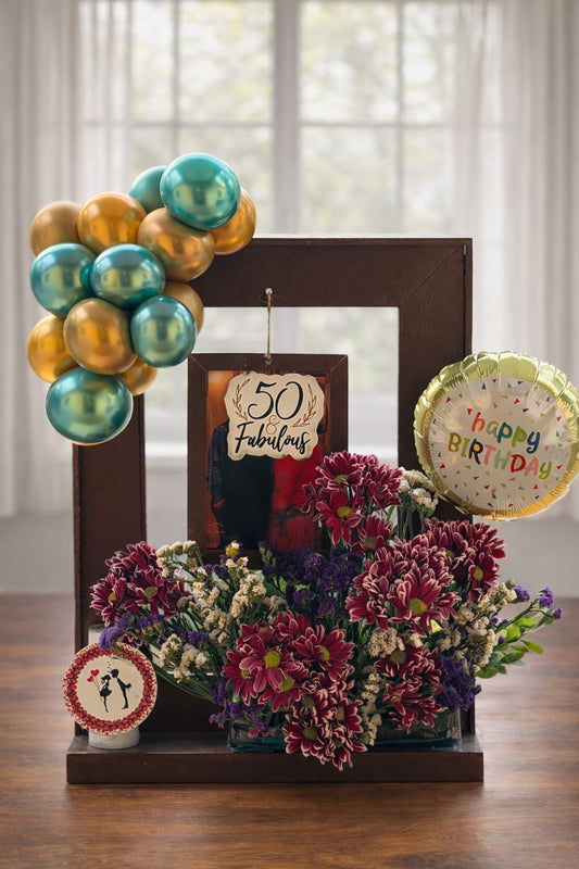 Fabulous Floral Frame Birthday Décor with Balloons
