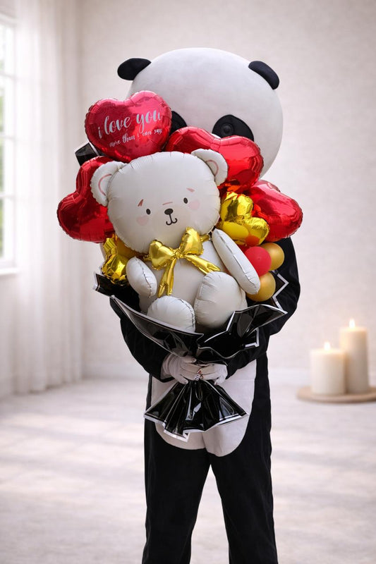 Teddy Mascot Surprise Delivery with Balloon Bouquet