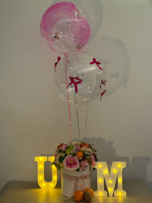 Personalized Bubble Balloon Floral Box with LED MOM Letters