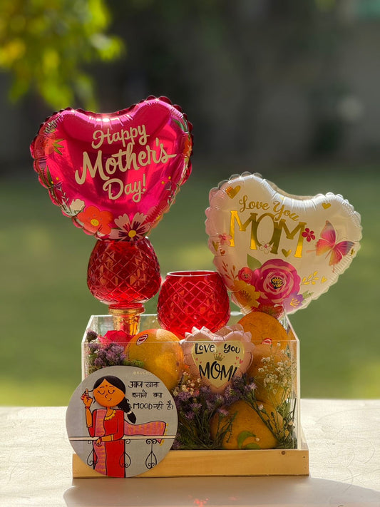 Mother’s Day Love Balloon Gift Box with Fruits & Decorative Candles