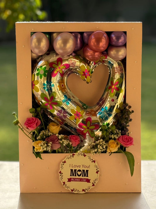 Luxury “I Love You Mom” Heart Balloon Frame Box with Floral Elegance