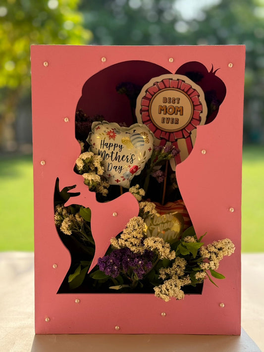 Mother Silhouette Frame Gift Box with Flowers & Balloon – Best Mom Ever Theme
